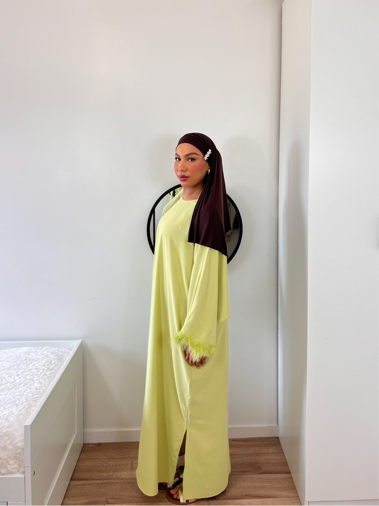 Robe Longue Élégante – Détails Plumes & Finition Soignée