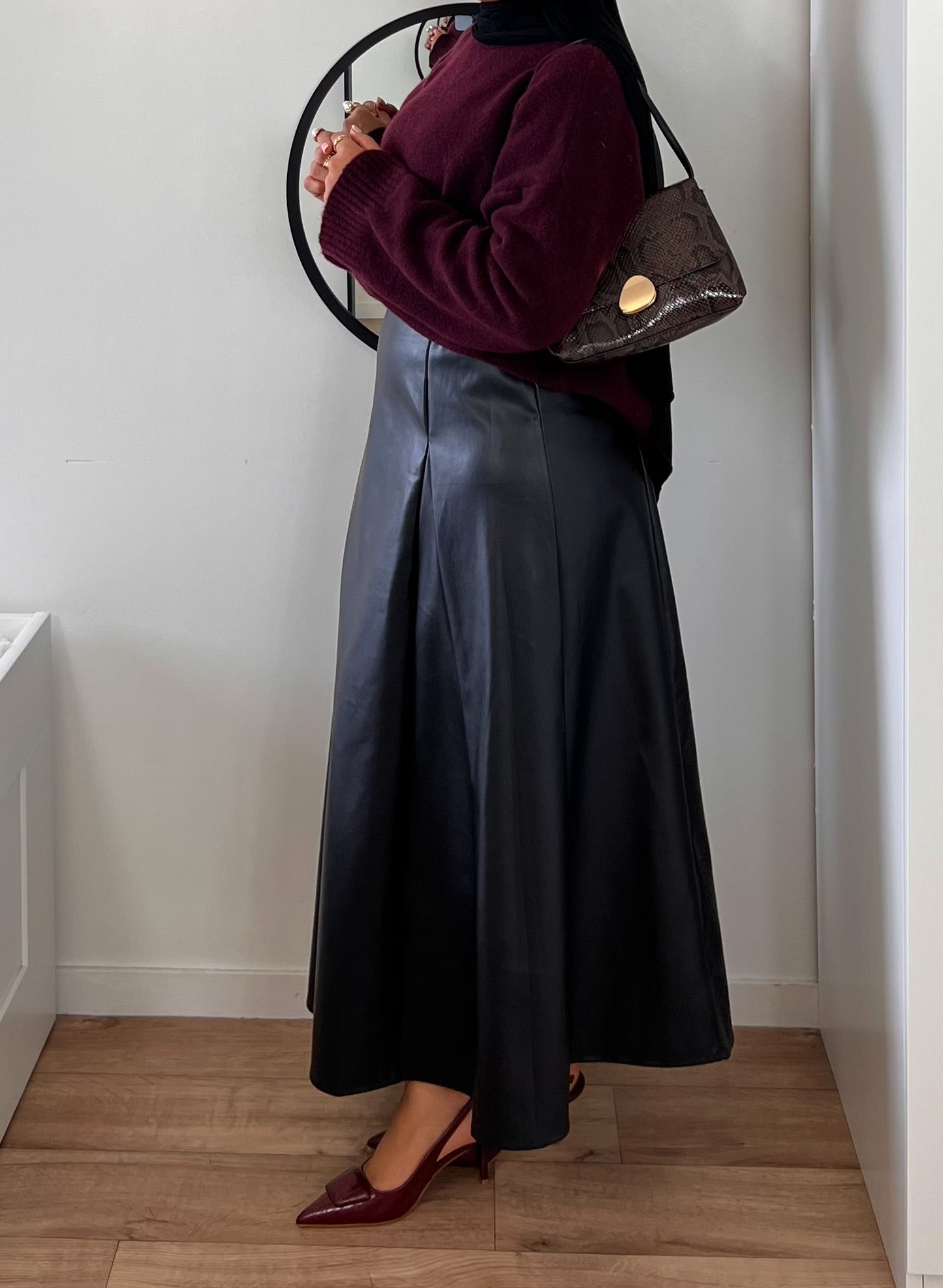 Jupe évasée en similicuir