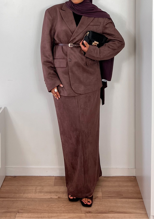 Jupe longue droite – Élégance & douceur effet daim