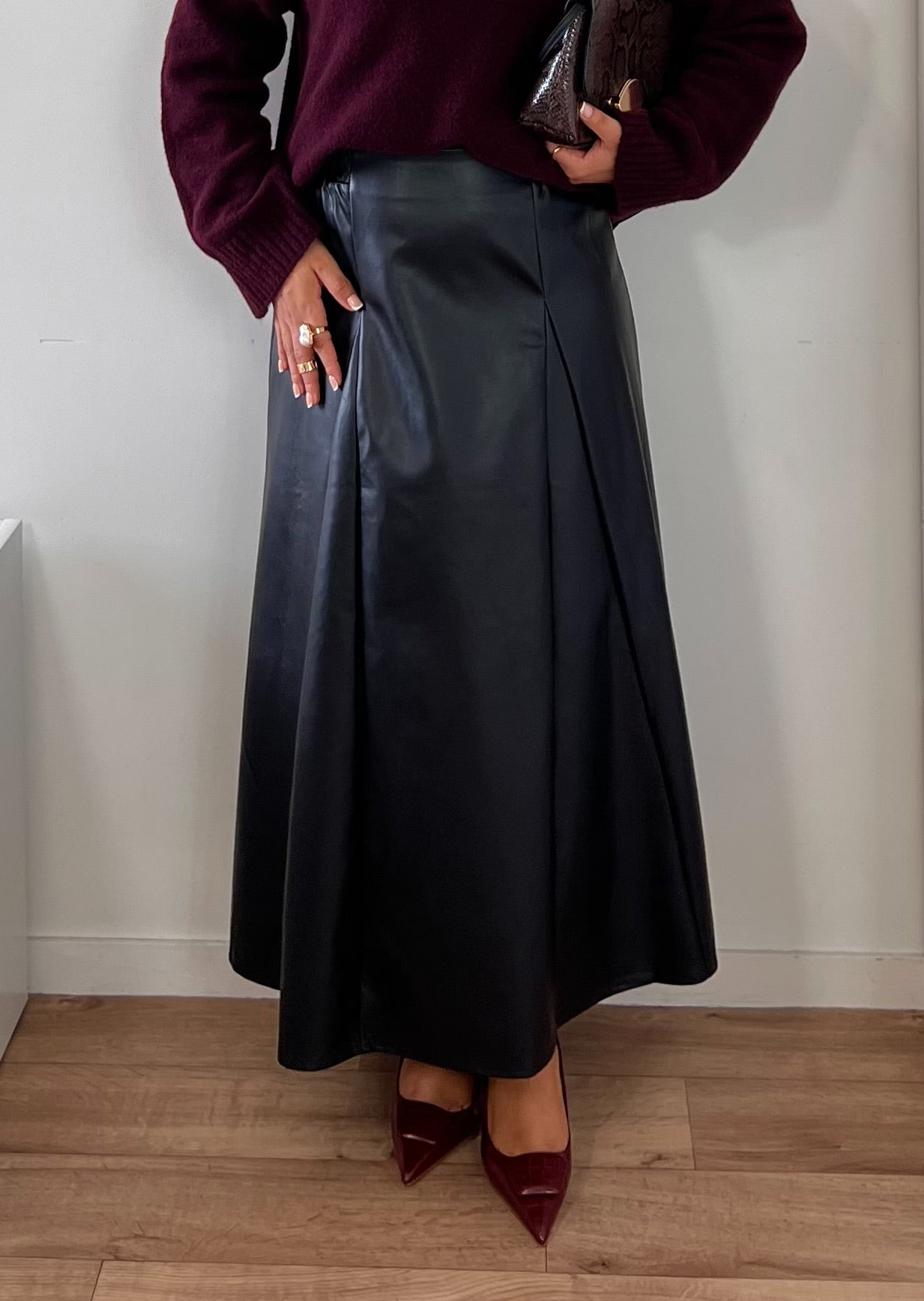 Jupe évasée en similicuir