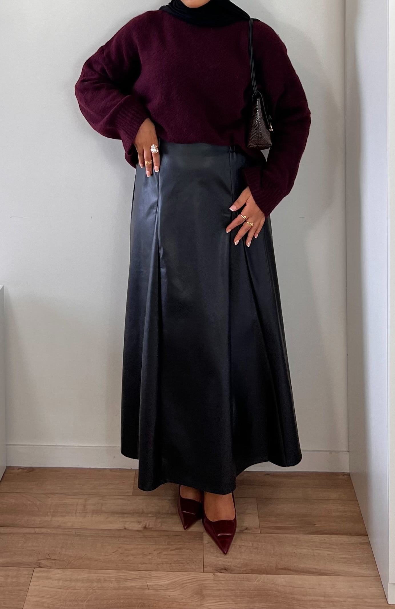 Jupe évasée en similicuir