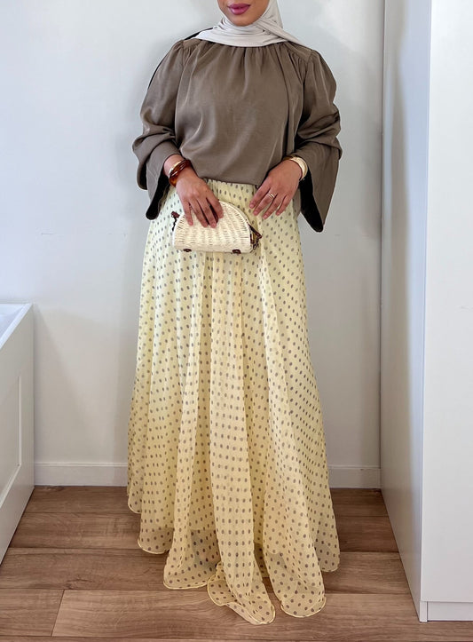 Jupe longue asymétrique à pois