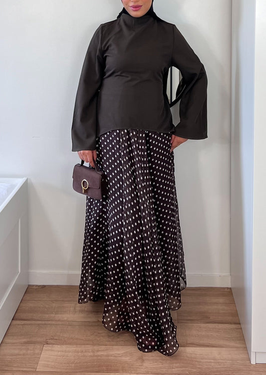 Jupe longue asymétrique à pois